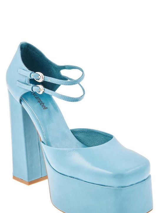 Jeffrey Campbell Leila Leder Pumps mit Riemchen & Chunky hoher Absatz Hellblau 0101003702