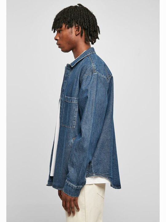 Μακρυμάνικo Τζιν Overshirt σε Φαρδιά Γραμμή Mid Indigo Washed