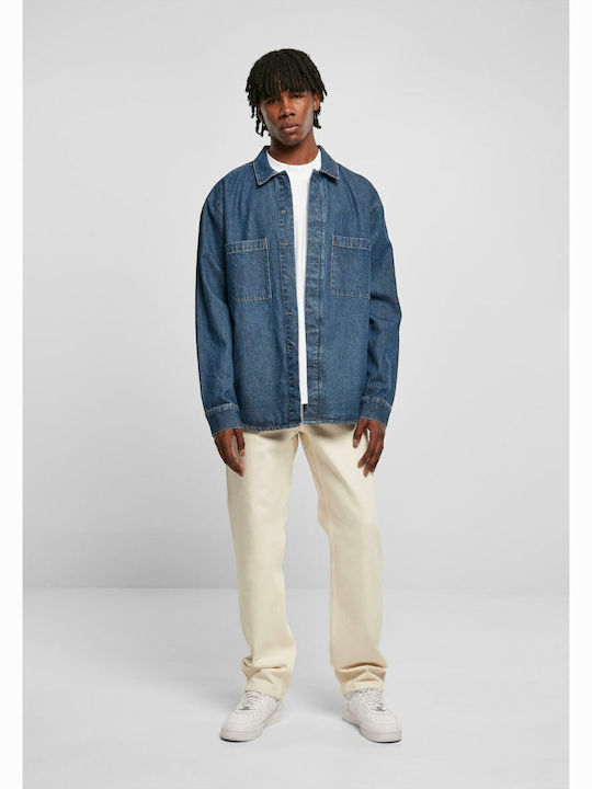 Μακρυμάνικo Τζιν Overshirt σε Φαρδιά Γραμμή Mid Indigo Washed