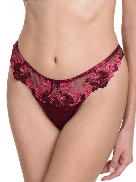 Women's String with Lace Burgundy