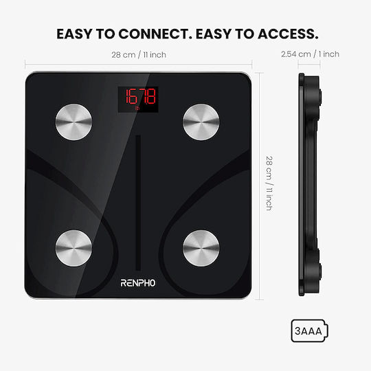 Renpho Smart Bathroom Scale with Body Fat Counter & Bluetooth Black CS20M