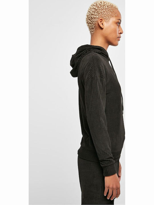 Damen Sweatshirt Samt Kapuzen Schwarz