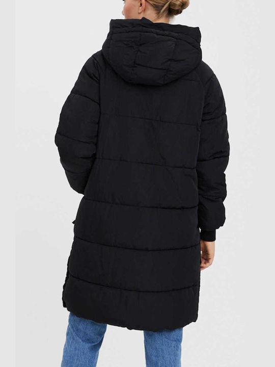 Vero Moda Women's Long Puffer Jacket for Winter with Hood Black