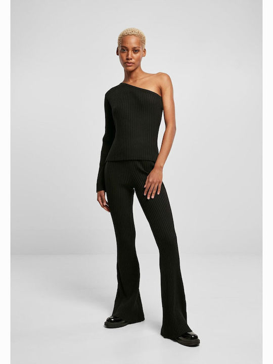 Women's Fabric Trousers Flared with Elastic Black