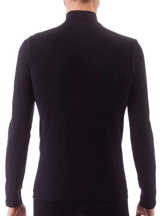 DIANA - 256 - Men's Elastic T-Shirt Turtleneck with Long Sleeve Black