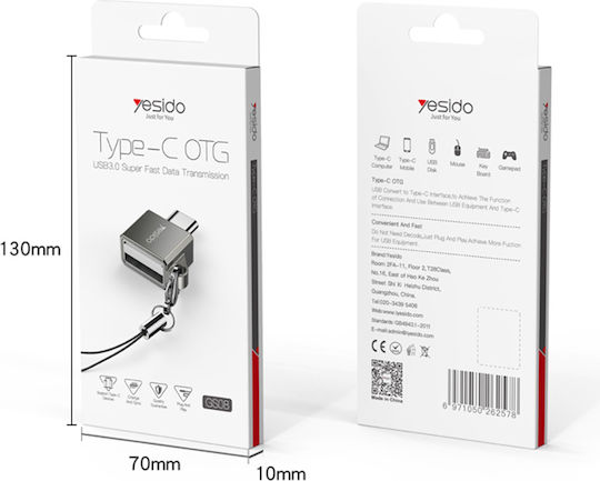 Yesido GS08 Konverter USB-C männlich zu USB-A weiblich Schwarz 1Stück