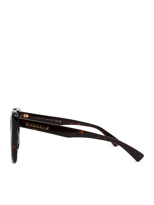 Gucci Women's Sunglasses with Brown Tartaruga Plastic Frame and Green Lens