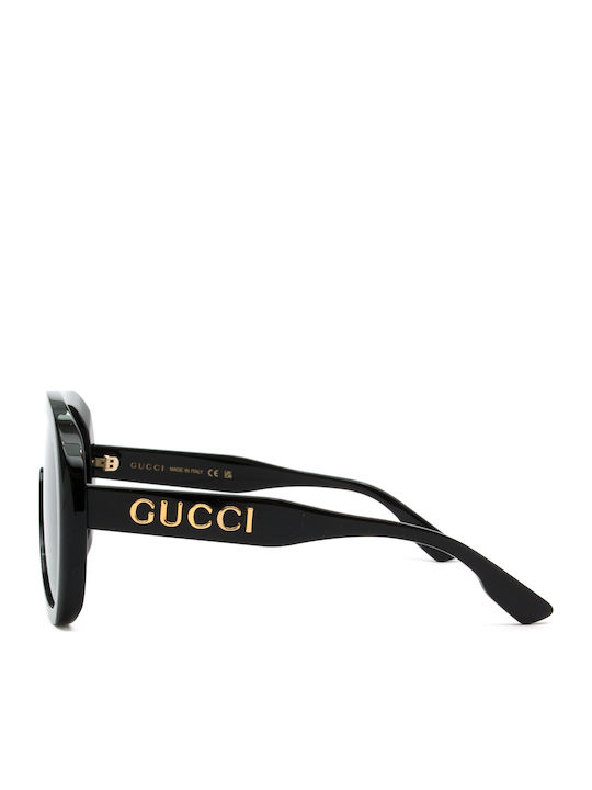 Gucci Women's Sunglasses with Black Horn-Rimmed Frame and Grey Lens GG1370S 001