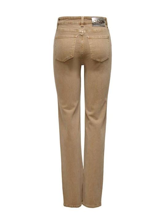 High Waist Women's Jean Pants in Straight Leg Style Brown