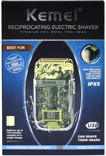Kemei KM-TX7 Foil Ξυριστική Μηχανή Προσώπου Επαναφορτιζόμενη