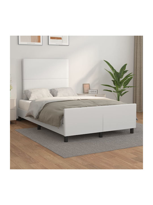 Κρεβάτι Ημίδιπλο Επενδυμένο με Δερματίνη Λευκό με Τάβλες για Στρώμα 120x200cm
