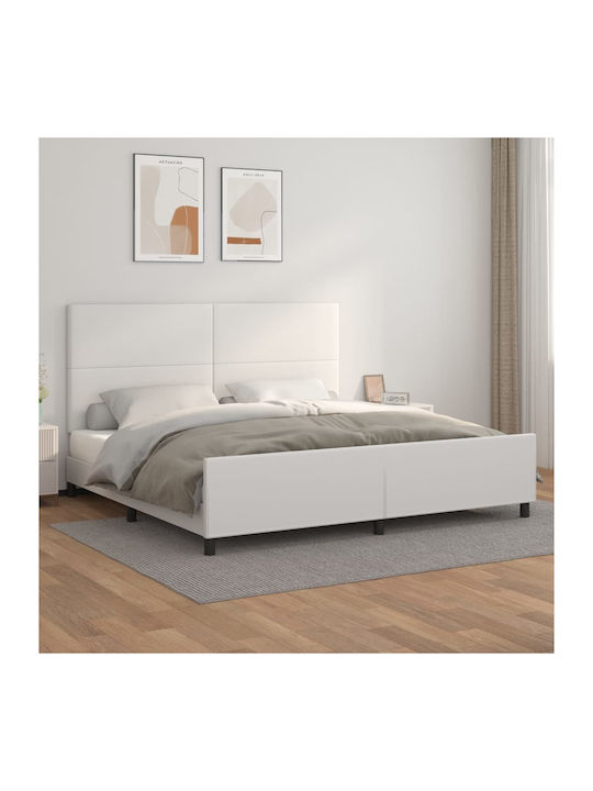 King Size Bed Padded with Leather with Slats White 200x200cm