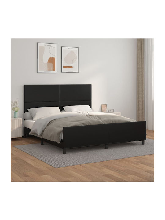 Κρεβάτι King Size Επενδυμένο με Δερματίνη Μαύρο με Τάβλες για Στρώμα 180x200cm