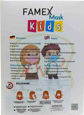 Famex Disposable Protective Mask FFP2 NR Kids White with Pink Hearts 200pcs