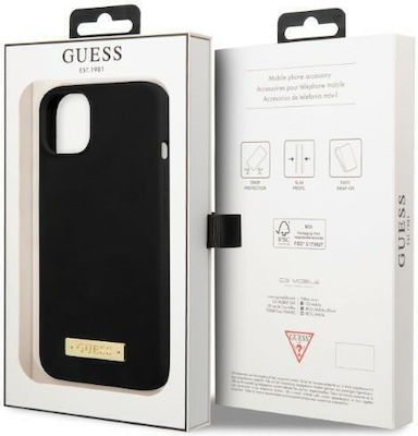 Guess Logo Plate MagSafe Umschlag Rückseite Kunststoff Schwarz (iPhone 13) GUHMP13MSPLK