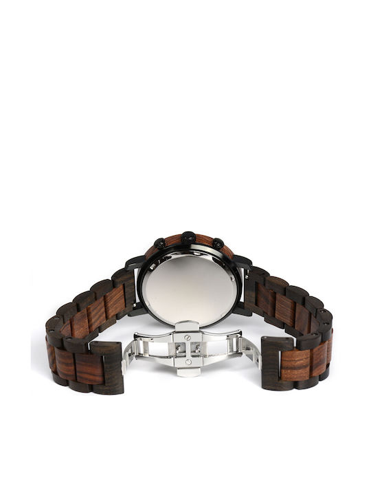 Bewell Poseidon Men's Watch 43mm Chronograph Battery with Brown Wooden Bracelet