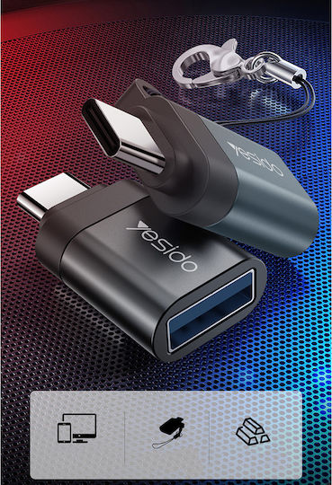 Yesido GS06 Конвертор USB-C мъжки към USB-A женски Черен 1бр