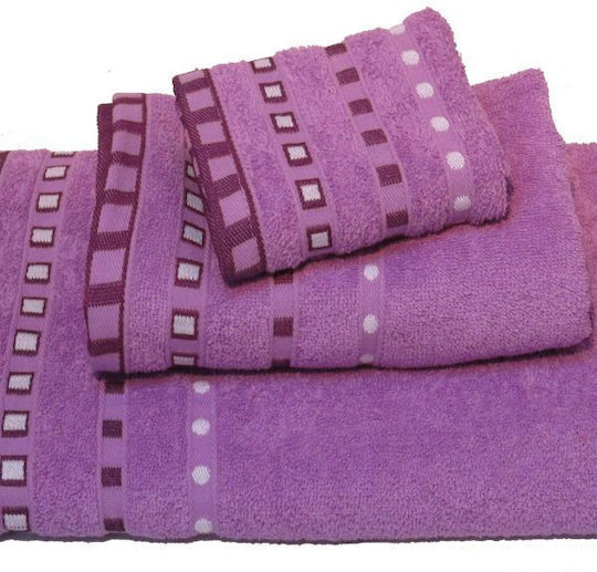 Le Blanc Set Prosoape de Baie 3 buc Jacquard Puncte Lila Greutate 450gr/m²