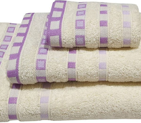 Le Blanc 3-tlg. Set Badetücher Penne Jacquard Punkte Krem-Lila Gewicht 450gr/m²