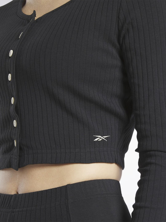 Short Women's Cardigan with Buttons Black