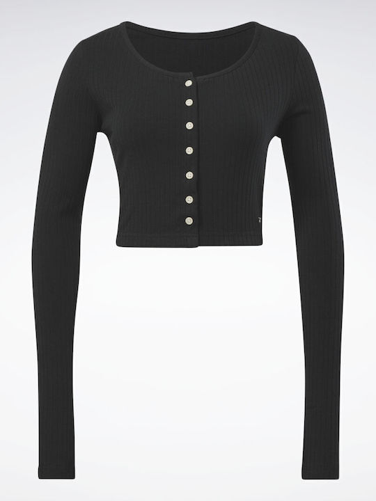 Short Women's Cardigan with Buttons Black