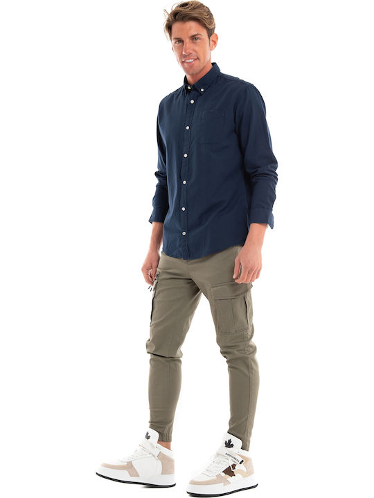 Long-sleeved Cotton Shirt Navy Blue