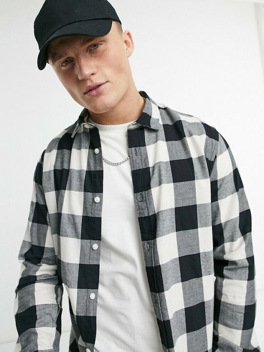 Long-sleeved Cotton Shirt Checked Whisper White