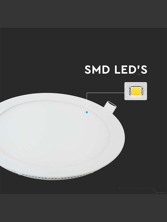 V-TAC Round Recessed LED Panel 18W with Warm White Light Diameter 22.5cm