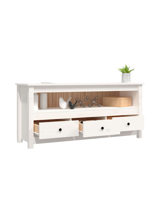 TV-Ständer aus Massivholz Weiß M114xT35xH52cm