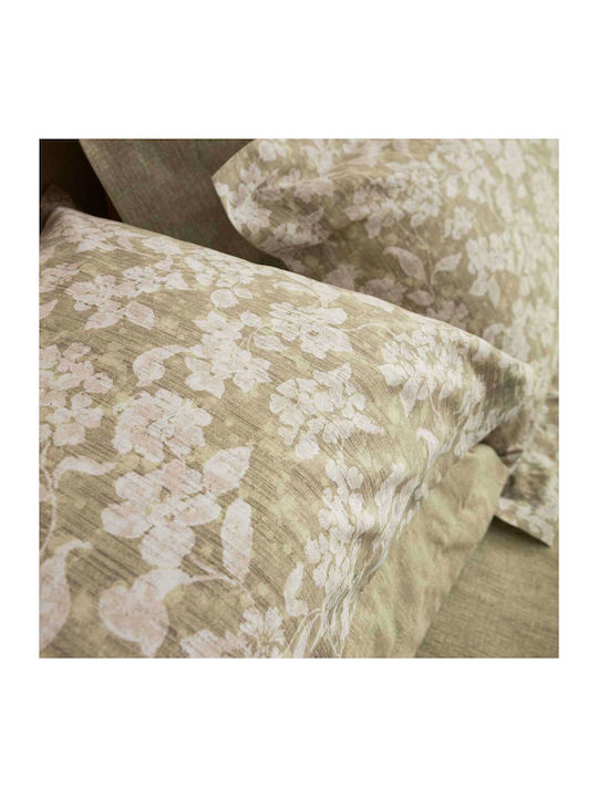 Vesta Home Duvet Cover Set Cotton Satin King Size with 2 Pillowcases 260x240 Sanel 1 Khaki / Olive