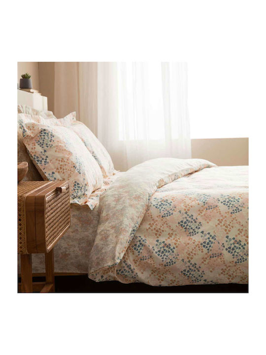 Vesta Home Σετ Παπλωματοθήκη Βαμβακοσατέν Μονή με Μαξιλαροθήκη 170x240cm Lydia 1 Blue / Beige