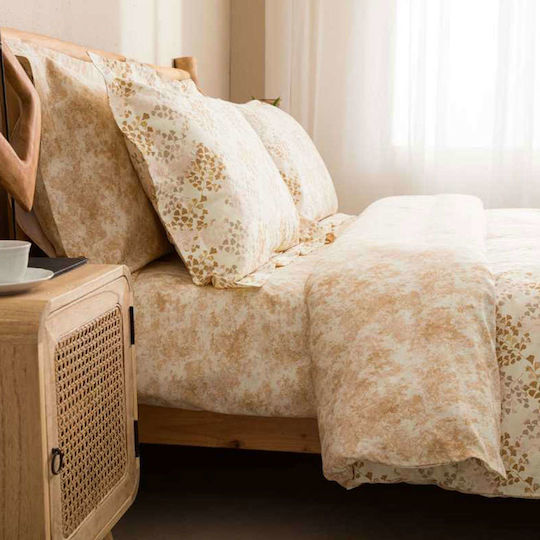 Vesta Home Duvet Cover Set Cotton Satin Single with Pillowcase 170x240 Lydia 2 Brown / Beige