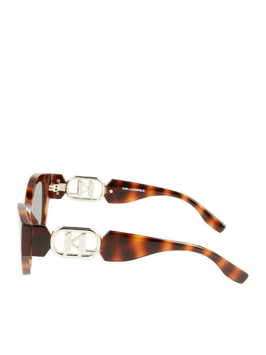 Karl Lagerfeld Women's Sunglasses with Brown Tartaruga Plastic Frame and Green Lens KL6086S-240