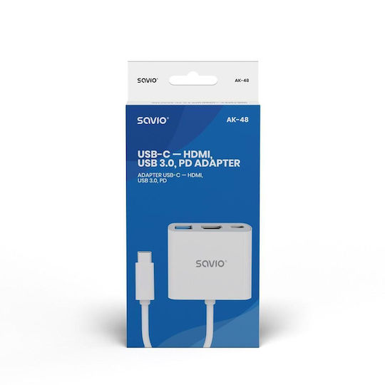 Savio USB-C Докинг станция с HDMI 4K PD Бял (AK-48)