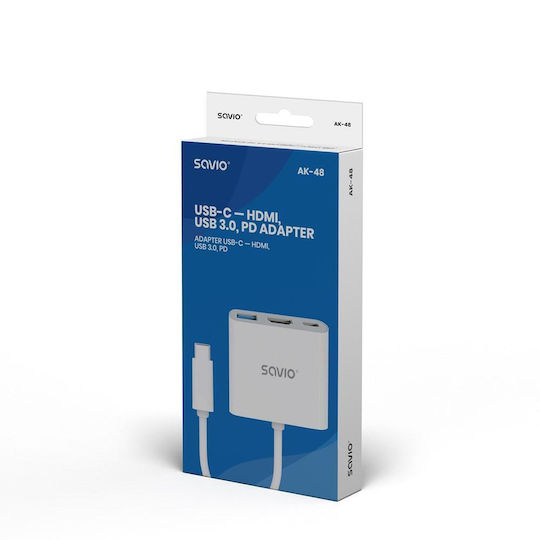Savio USB-C Докинг станция с HDMI 4K PD Бял (AK-48)