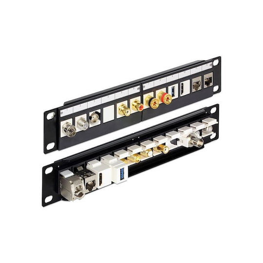 DeLock Patch Panel Keystone για Rack 1U 10" 12 Θυρών Μαύρο