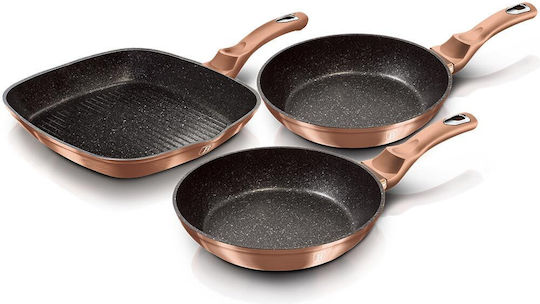 Berlinger Haus Metallic Line Σετ Τηγάνια από Αλουμίνιο Rose Gold Collection με Αντικολλητική Επίστρωση 3τμχ