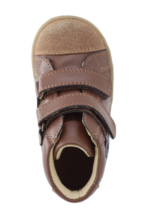 Leather Kids Boots with Velcro Brown