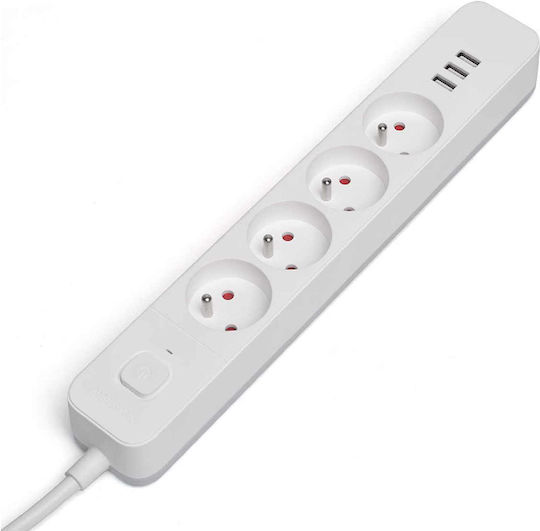 Savio Power Strip with Surge Protection 4 Positions with 3 USB-A, Switch and Cable 1.5m