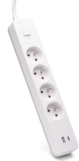 Savio Πολύπριζο 4 Θέσεων με 2 USB-A, 1 USB-C, Διακόπτη και Καλώδιο 1.5m