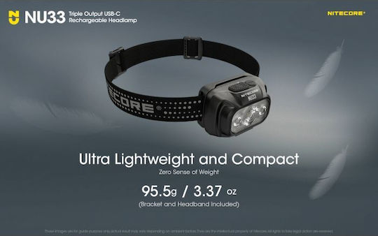 NiteCore Rechargeable Headlamp LED IP66 with Maximum Brightness 700lm NU33 Black