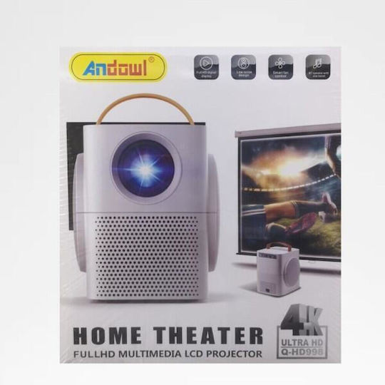 Andowl Q-HD998 Mini Projektor DLP LED-Lampe mit Eingebauten Lautsprechern Weiß