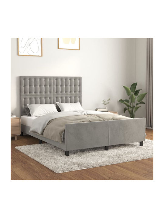 Κρεβάτι Διπλό Επενδυμένο με Ύφασμα Ανοιχτό Γκρι για Στρώμα 140x190cm