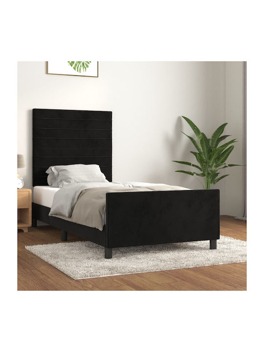 Κρεβάτι Μονό Επενδυμένο με Ύφασμα Μαύρο για Στρώμα 100x200cm