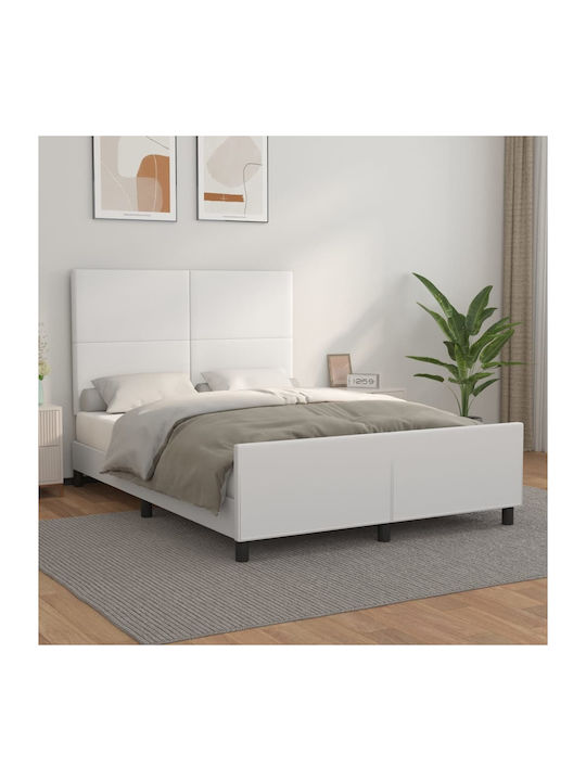 Κρεβάτι Διπλό Επενδυμένο με Δερματίνη Λευκό με Τάβλες για Στρώμα 140x200cm