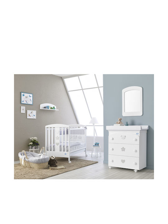 Pali Birillo Baby Crib White with Drawers and Wheels