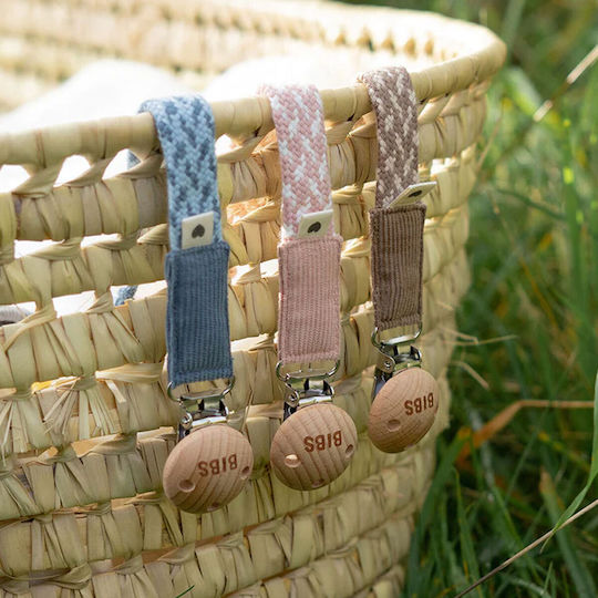 Bibs Pacifier Ribbon Paci Braid Made of Beige Fabric