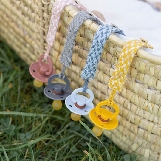 Bibs Pacifier Ribbon Paci Braid Made of Beige Fabric