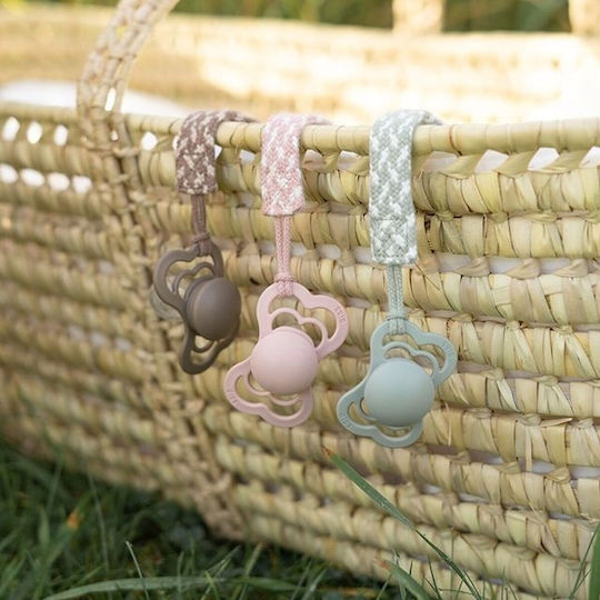 Bibs Pacifier Ribbon Paci Braid Made of Beige Fabric