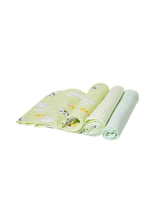 Sass & Belle Φάρμα Piqué-Swaddle-Tücher in Grün Farbe 72x72cm. 3Stück